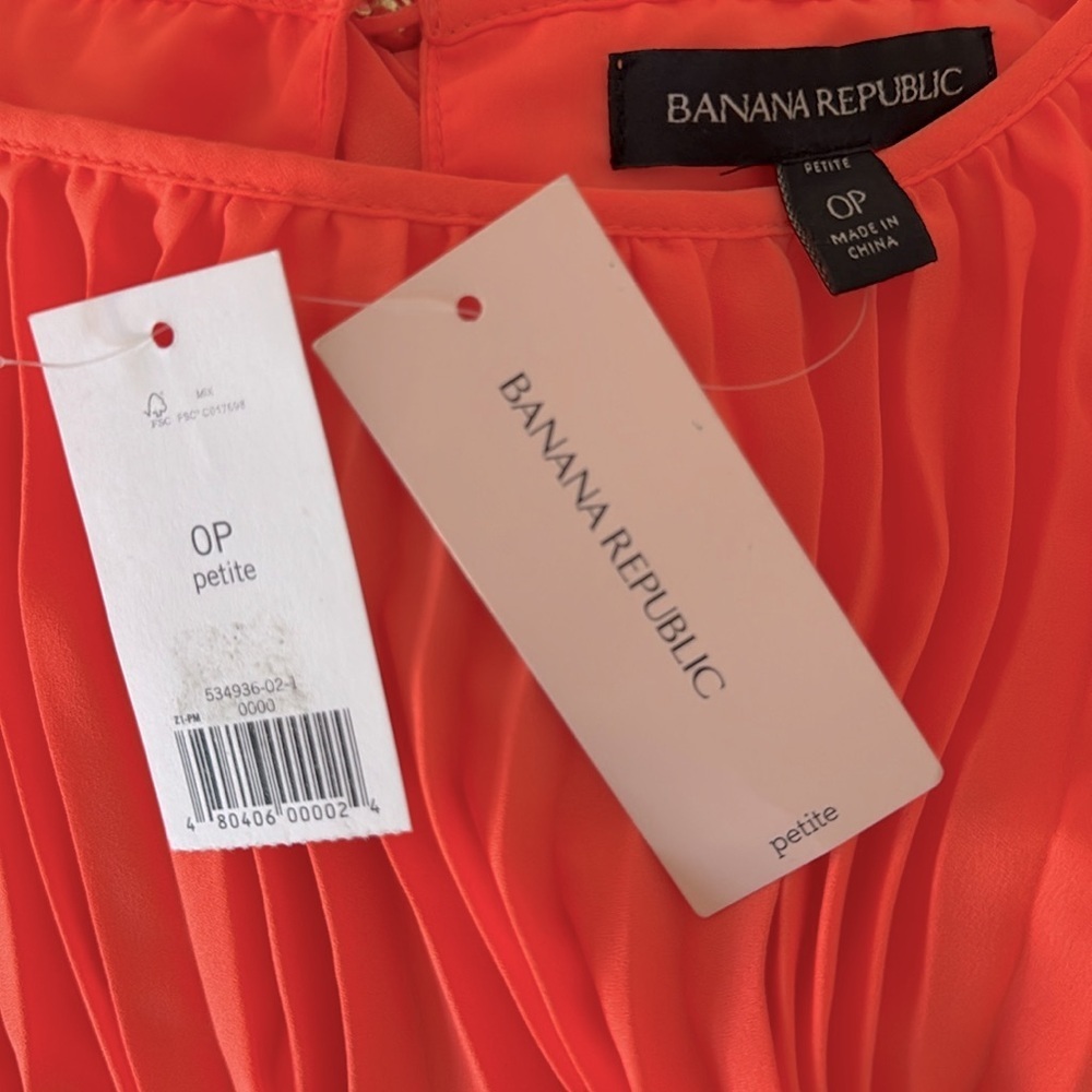 Banana Republic Tangerine Orange Belted Pleated Petite Dress 0P Sleeveless - Picture 5 of 15